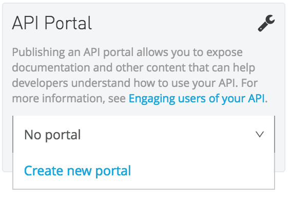 API Portal dropdown menu with Create New Portal option